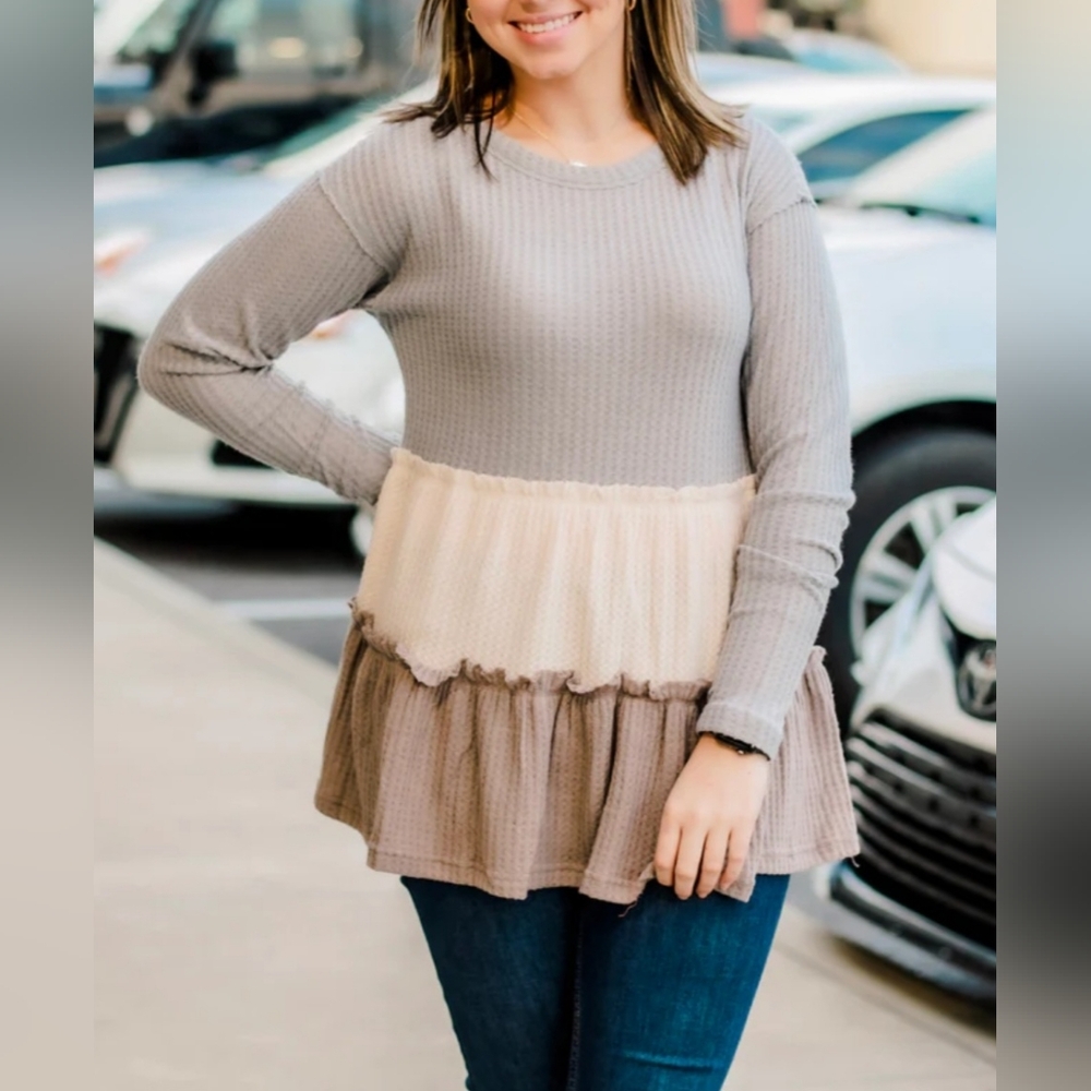 KORI Babydoll Waffle Tunic Top